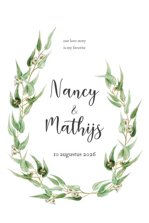 trouwkaart eucalyptus takjes krans