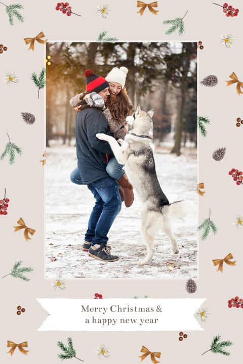 kerstkaart foto strik takjes besjes