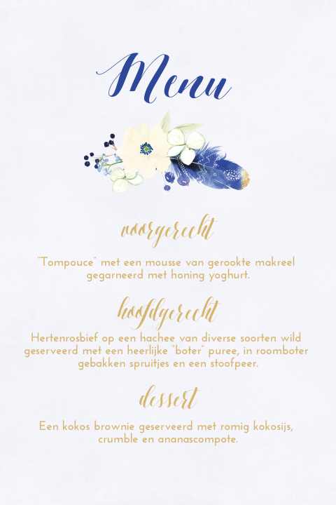 Blauwe menukaart met waterverf