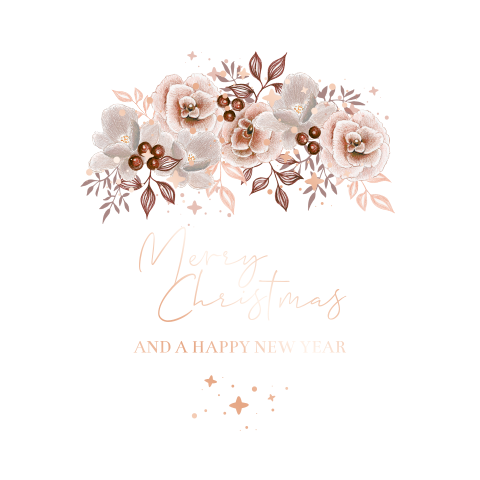 kerstkaart bloemen beige rosefolie originele vorm sneeuw ster