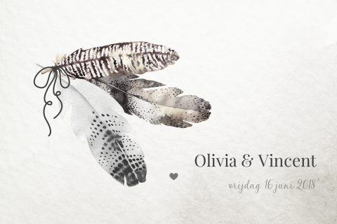 Bijzondere Trouwkaart met veren