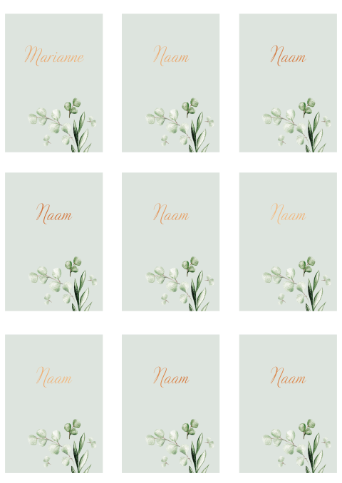 Naamkaartjes blaadjes groen koperfolie