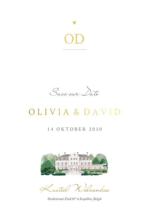 Save the date kaart chique wolvenbos goudfolie