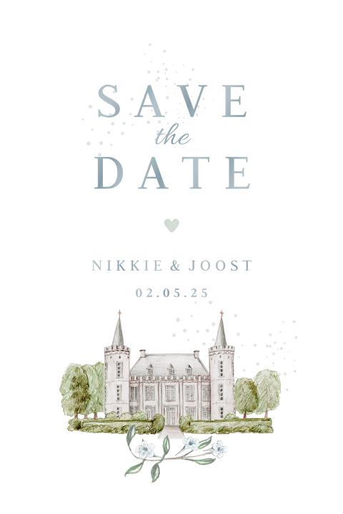 save the date kaart chique getekend kasteel Henkenshage hoogglans