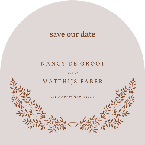 save the date kaart getekende krans roze rood vorm boog