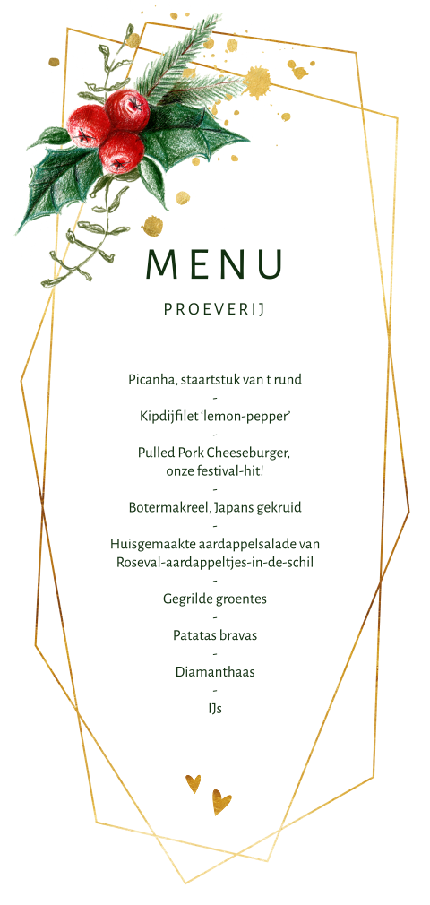 Trendy menukaart kerst Hulst winter geometrisch