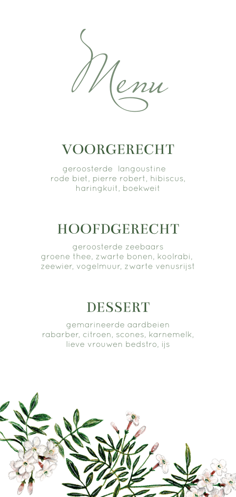 Chique menukaart met aquarel jasmijn