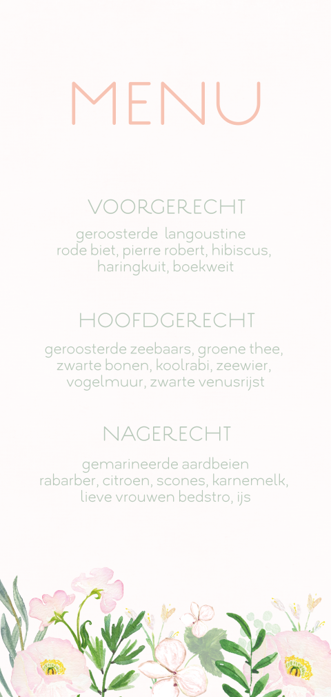 Chique menukaart met aquarel bloemen