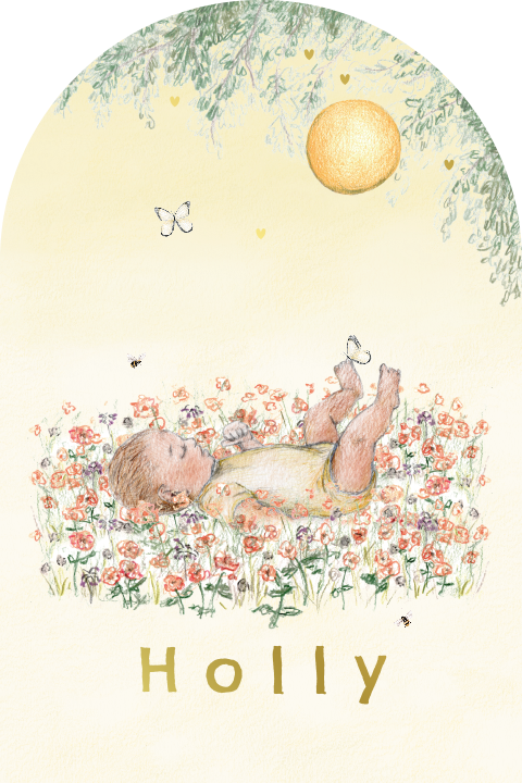 geboortekaartje halfrond baby illustratie bloemen neutraal