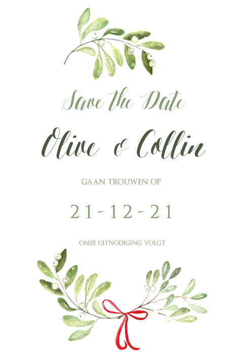 Mooie kersttakken save the date met sierlijke aquarel