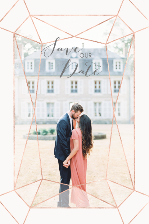 Save the date met foto, geometrische vormen en marmer