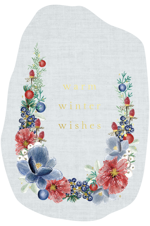 Kerstkaart krans winter blauw rood speciale vorm