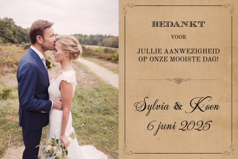 Vintage klassiek bedankkaart met kraft en typografie