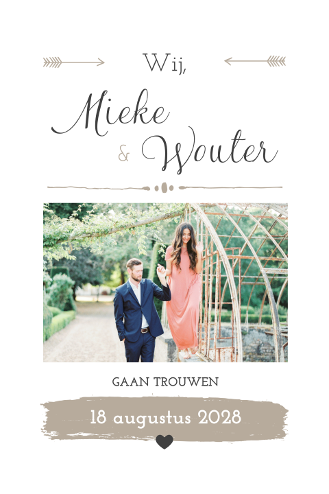 Vrolijke trouwkaart met typografische elementen