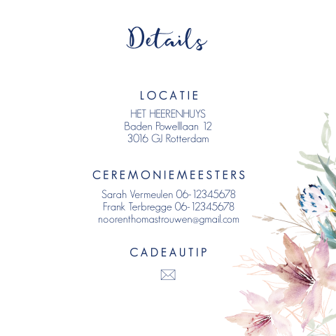 Extra informatie kaartje romantische bloemen