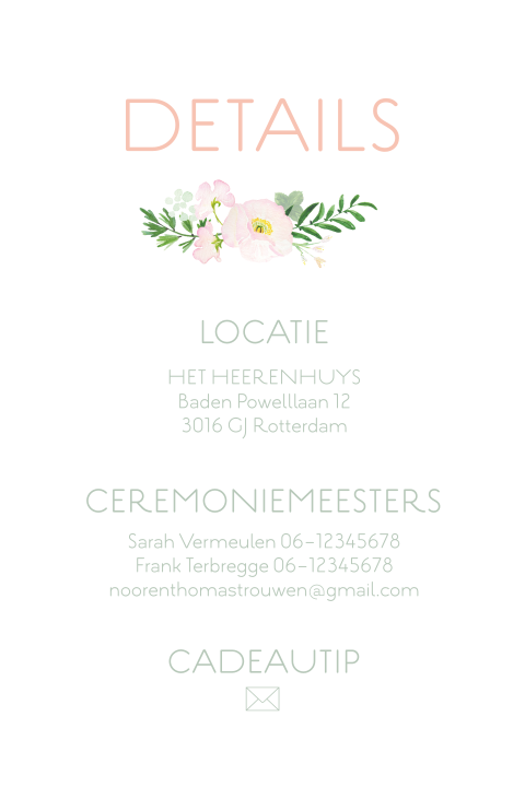 Extra informatie kaartje in de stijl olive dream