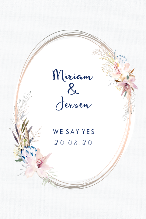 Romantische trouwkaart met foto en waterverf bloemen