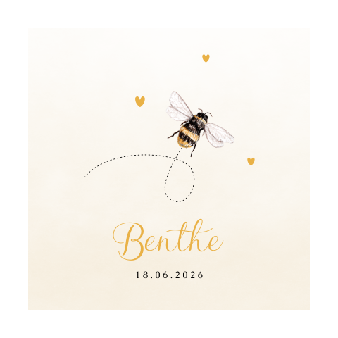 geboortekaartje bijtje en hartjes geel