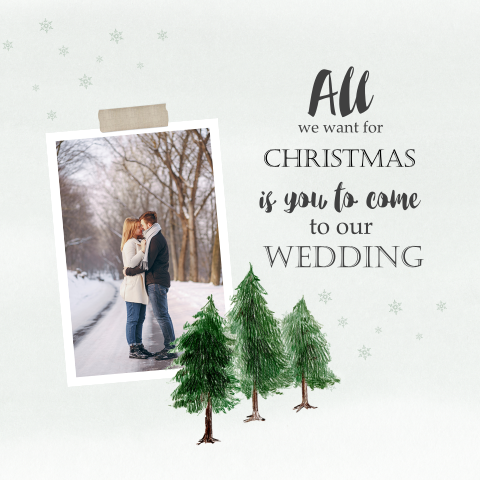 Kerst save the date met sneeuwvlokken typografie en foto