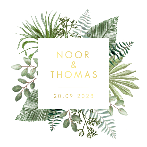 Moderne trendy trouwkaart met botanische bladeren