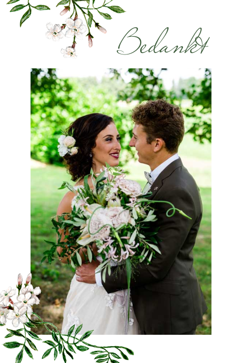Chique bedankkaart met foto en jasmijn bloemen