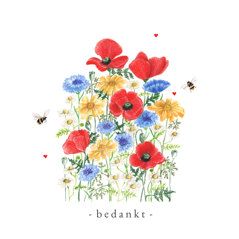 wenskaart bedankt veldbloemen
