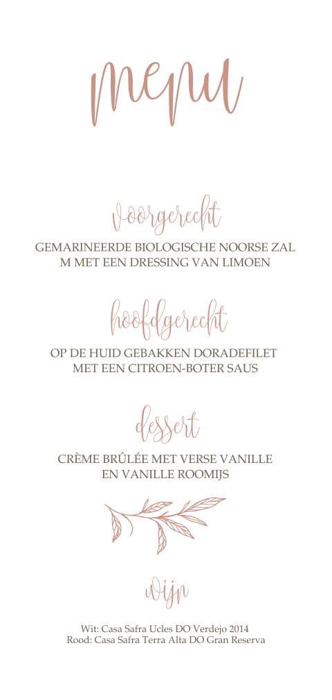 Menukaart klassiek takje Blush