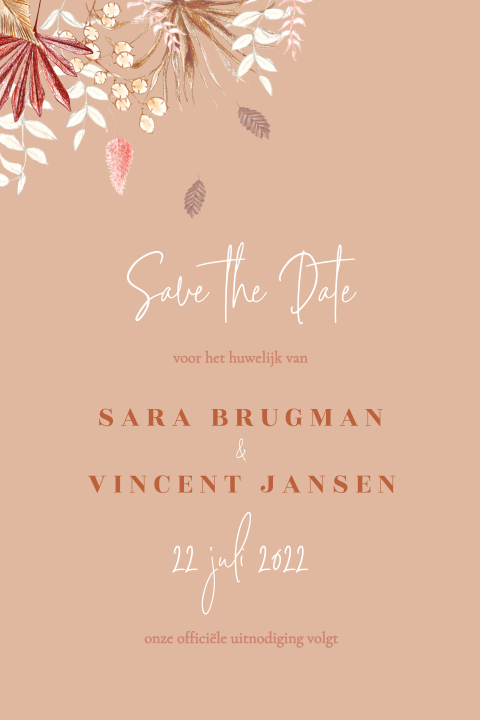 save the date droogbloemen palmblad getekend