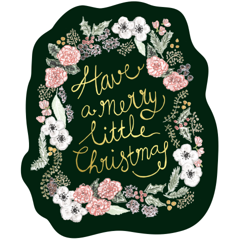 kerstkaart groen folie goud bloemen winter krans