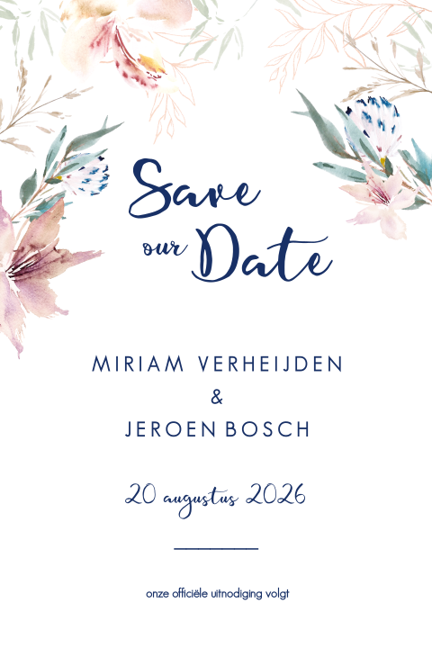 Romantische Save the Date met waterverf bloemen