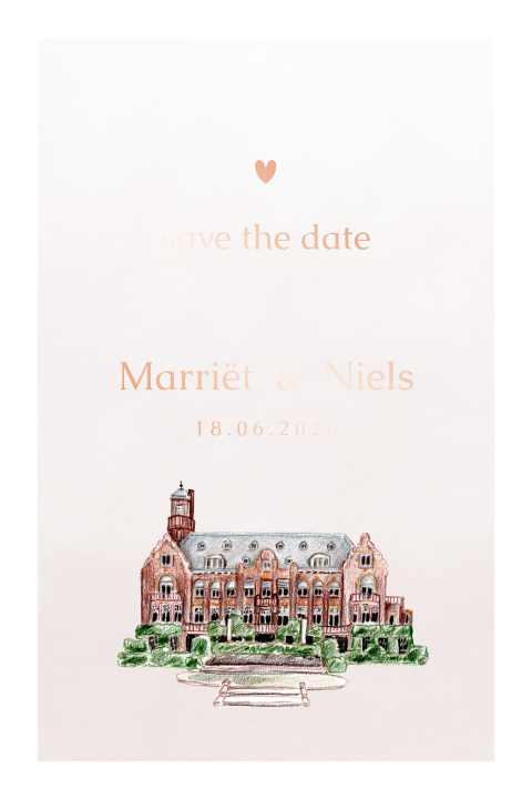 klassieke save the date kader trouwlocatie eenvoud hartje