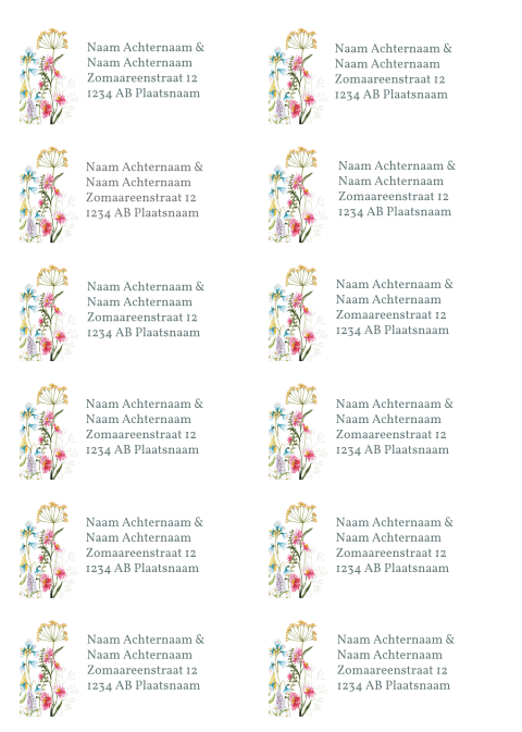 adressticker veldbloemen - 97x45mm 10 stuks op 1 vel