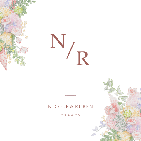 trouwkaart getekende pastel bloemen logo