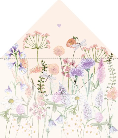 envelop inlay veldbloemen lila perzik roze 12x18 of voor 20x13.5