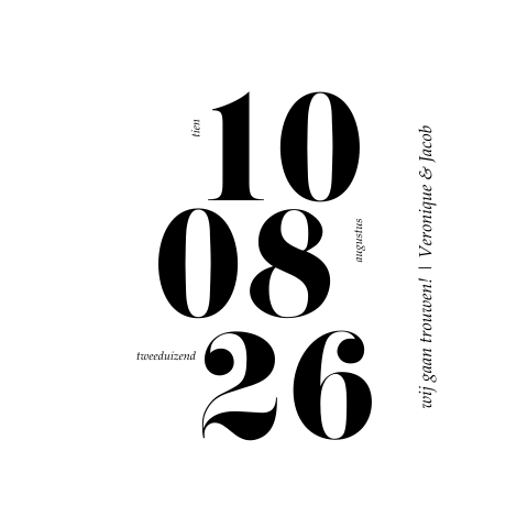 strakke trouwkaart met typografie