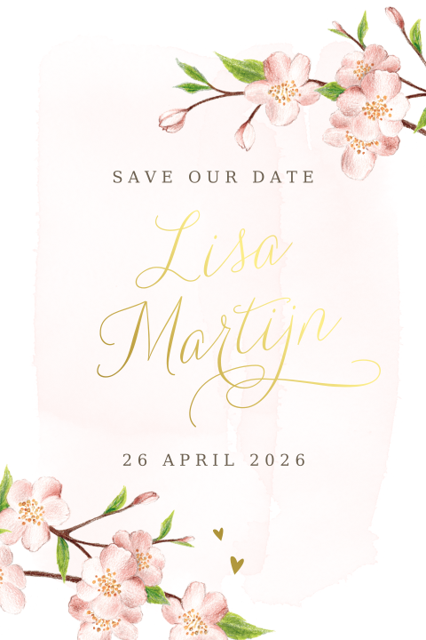Save the Date met roze kersen bloesem