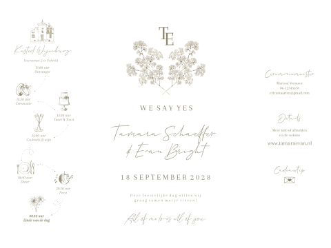 Luikvouw trouwkaart met subtiele gipskruid illustratie