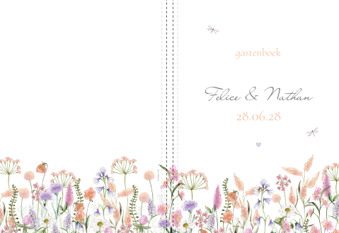 gastenboek veldbloemen lila perzik A4 staand