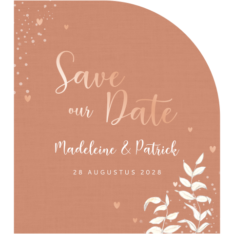 save the date roestbruin wit takje folie stansvorm