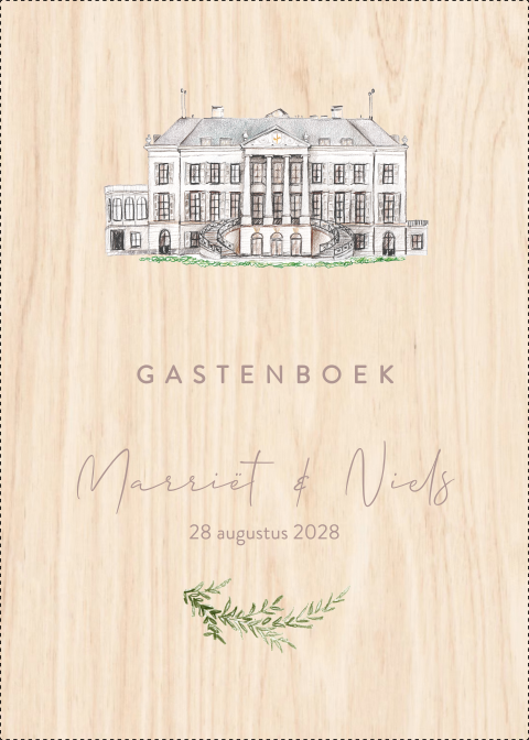 Houten gastenboek trouwlocatie Parc Broekhuizen