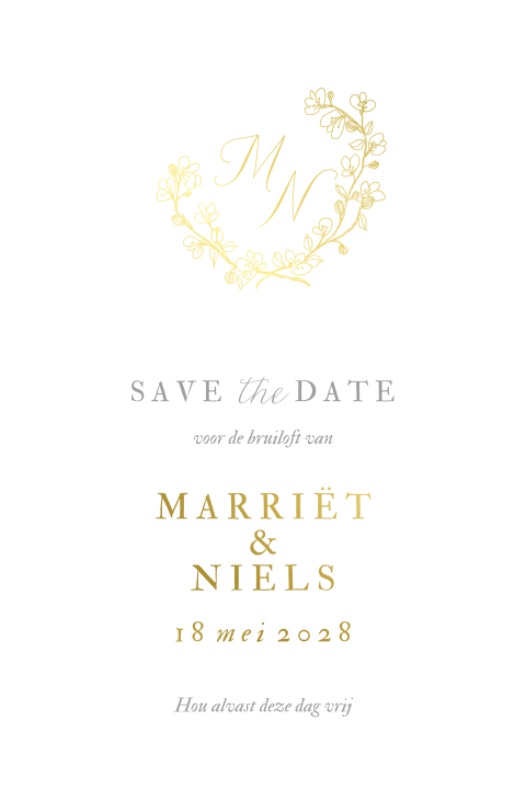 Save the Date getekende krans folie logo kersenbloesem