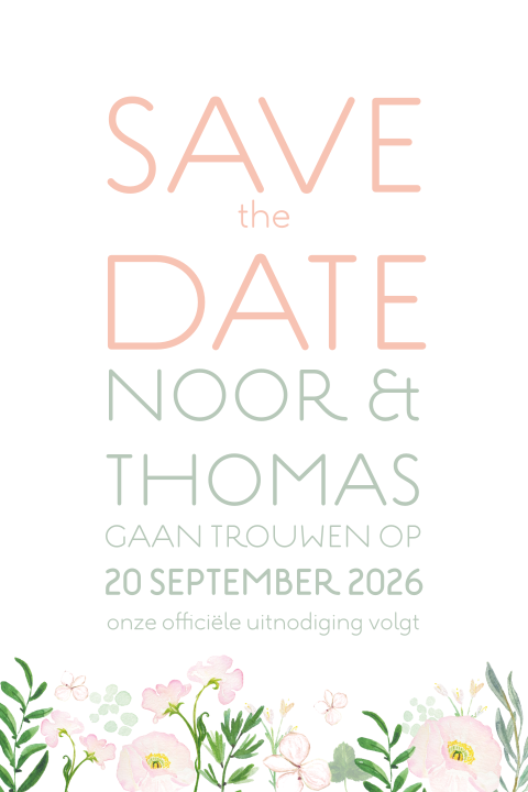 Mooie save the date met sierlijke aquarel bloemen
