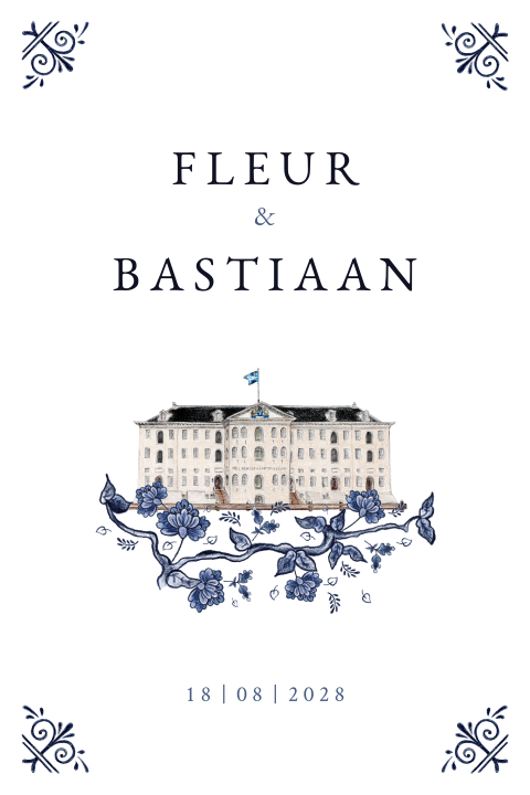 Trouwkaart Delfts blauw illustratie Scheepvaartmuseum