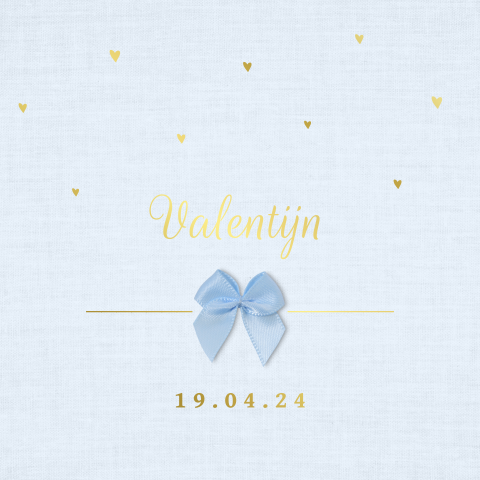 Geboortekaartje jongen folie hartjes goudfolie strikje blauw