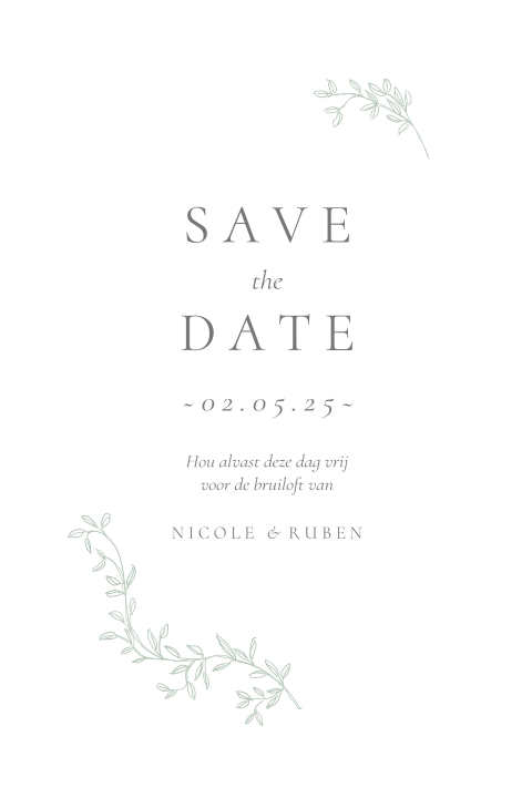 Save the Date kaart chique krans getekend logo