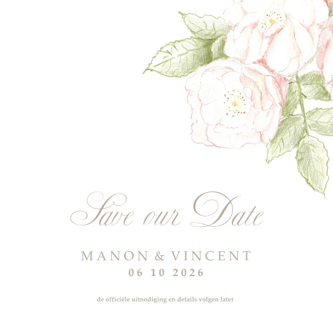Save the Date met wilde roos