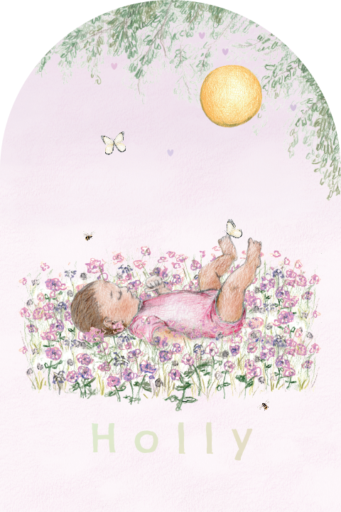 geboortekaartje halfrond baby illustratie bloemen