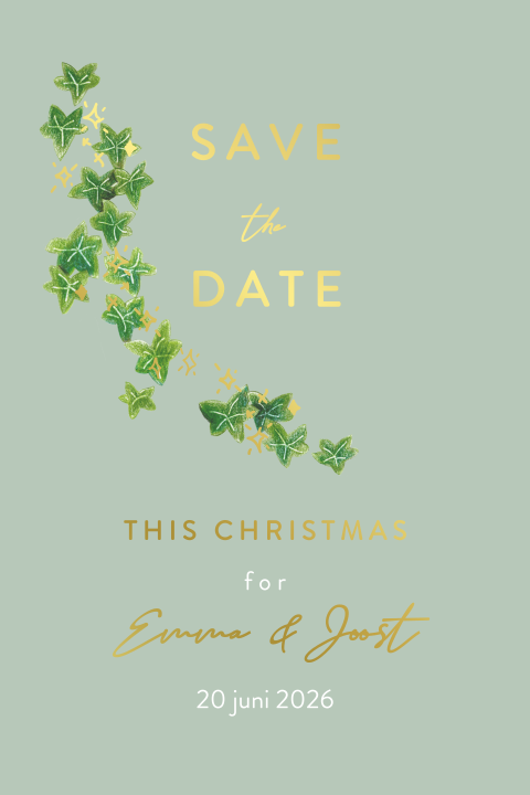kerst save the date groene klimop blaadjes folie