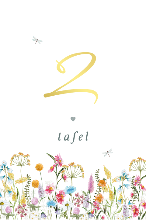 tafelnummer getekende veldbloemen goudfolie vorm boog