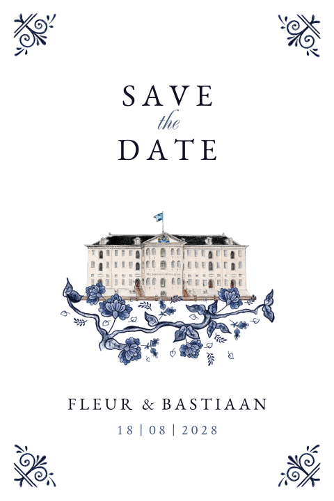 Save the date delfts blauw